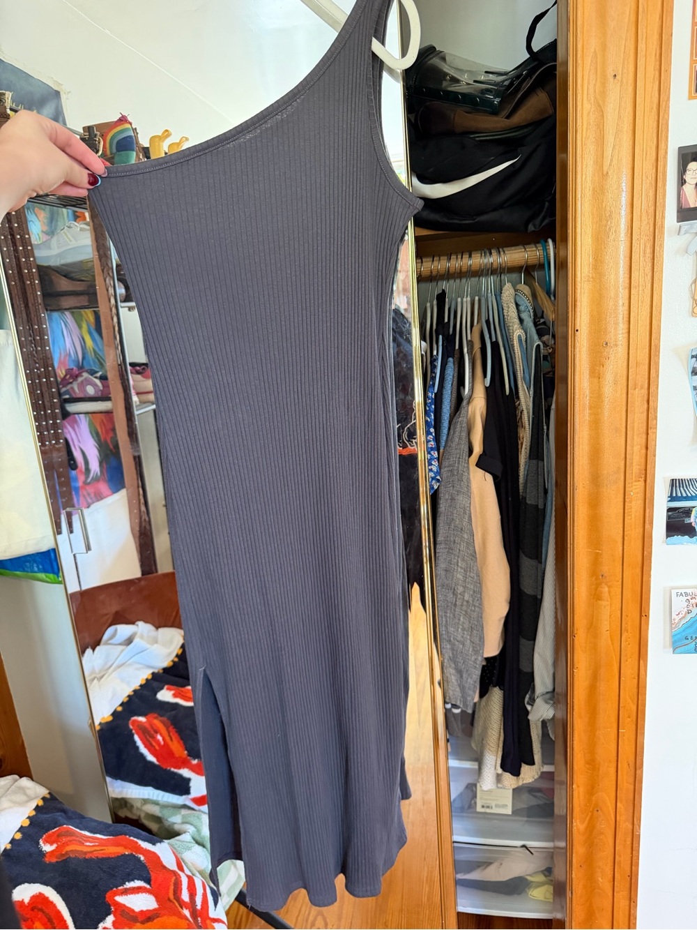 Ribbed One-Shoulder Grey Dress